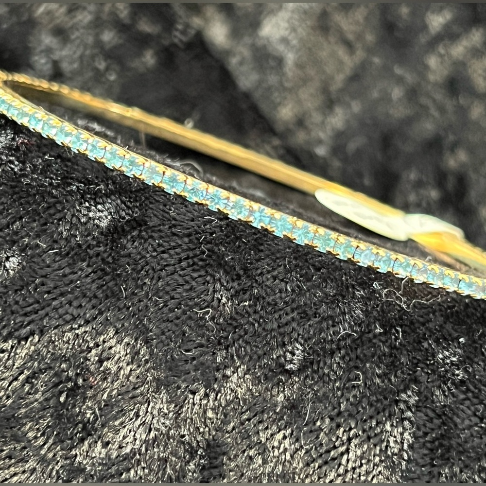 Classic Gold Bangle with Aqua Zirconias